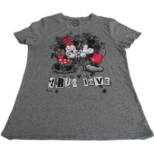 Disney Gray Minnie Mickey Mouse True Love Graphic Tee Women Juniors Size L 11-13